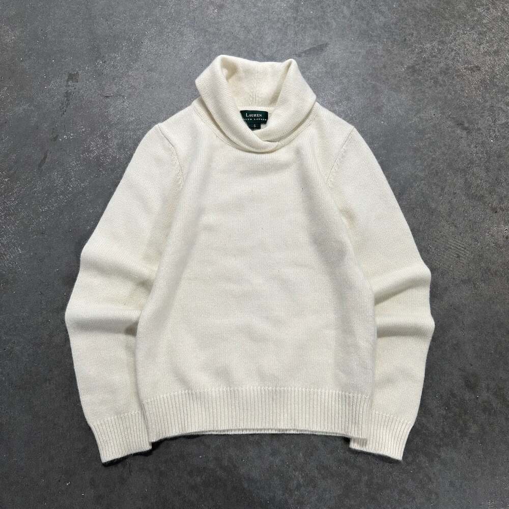 Lauren Ralph Lauren Merino Wool Cashmere Blend Turtleneck Sweater Cream Small